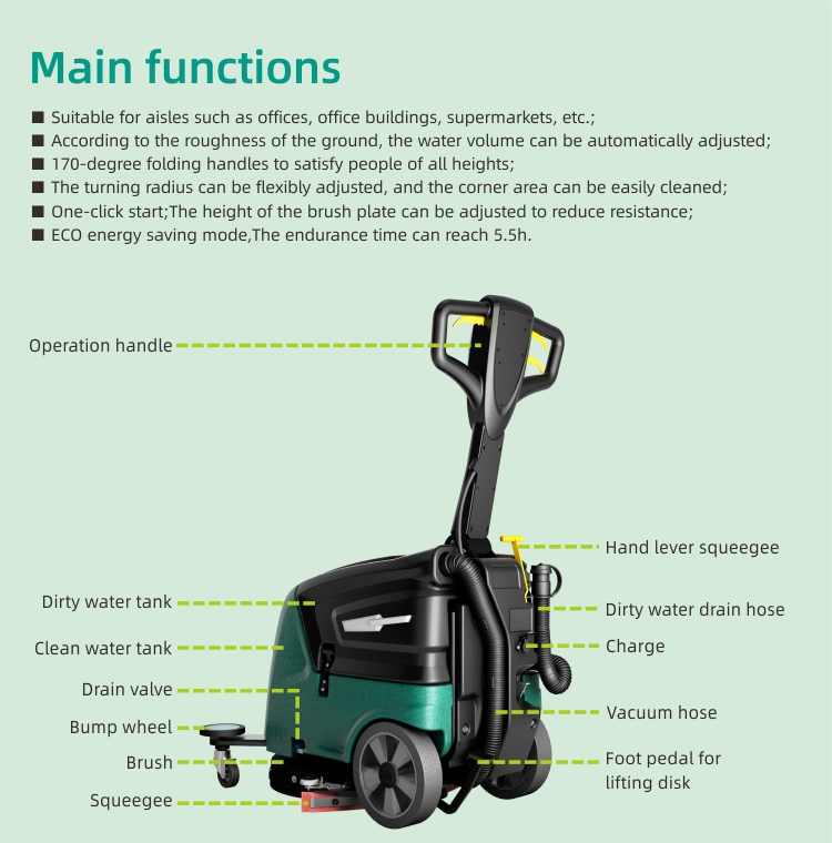 Battery Type Walk Behind 30L Floor Scrubber Dryer with Single Brush